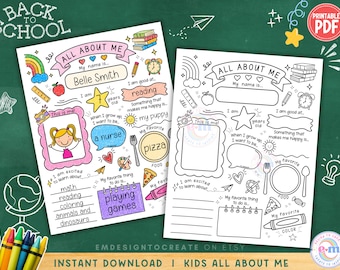 All About Me Worksheet PRINTABLE, Back to School Kids Activity, First Day of School Get to Know Me Questionnaire Interview All About Me Kids