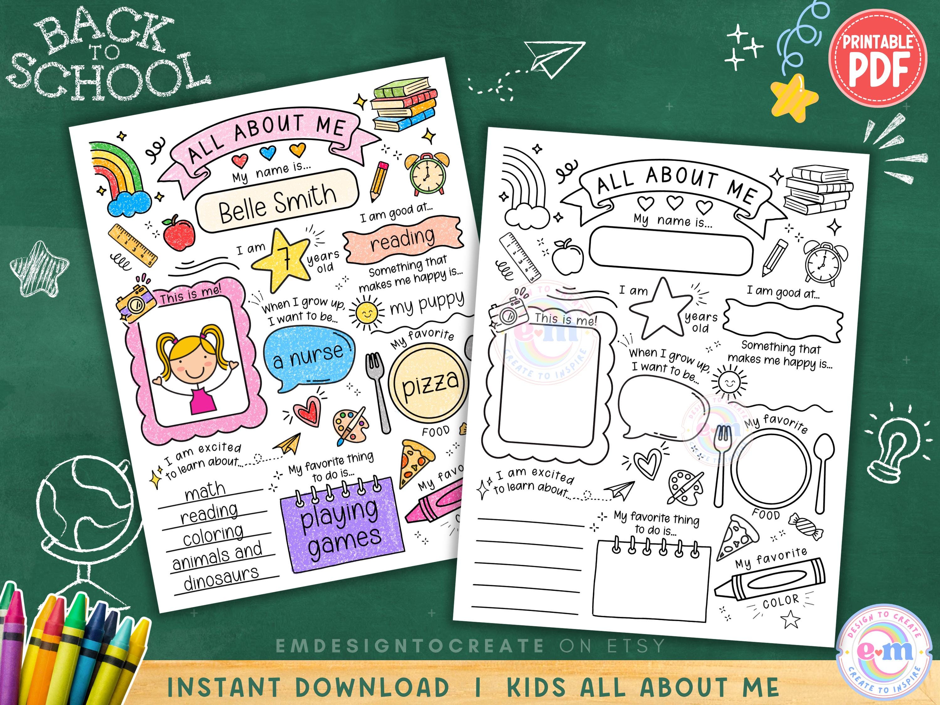 All About Me Worksheet PRINTABLE, Back to School Kids Activity, First ...
