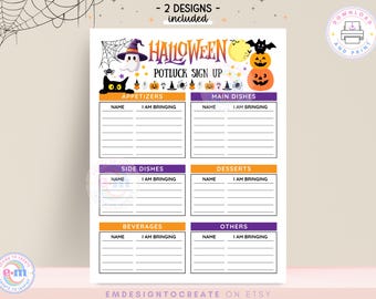 Halloween Potluck Sign Up Sheet Printable, Halloween Party Food Sign Up Form, Spooky Potluck Template for Office, School, Neighborhood Party