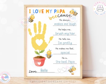 Papa Handprint Craft Printable, Kids Father's Day Keepsake Gift, I Love My Papa Because Flower Handprint Art Keepsake, Digital Download PDF