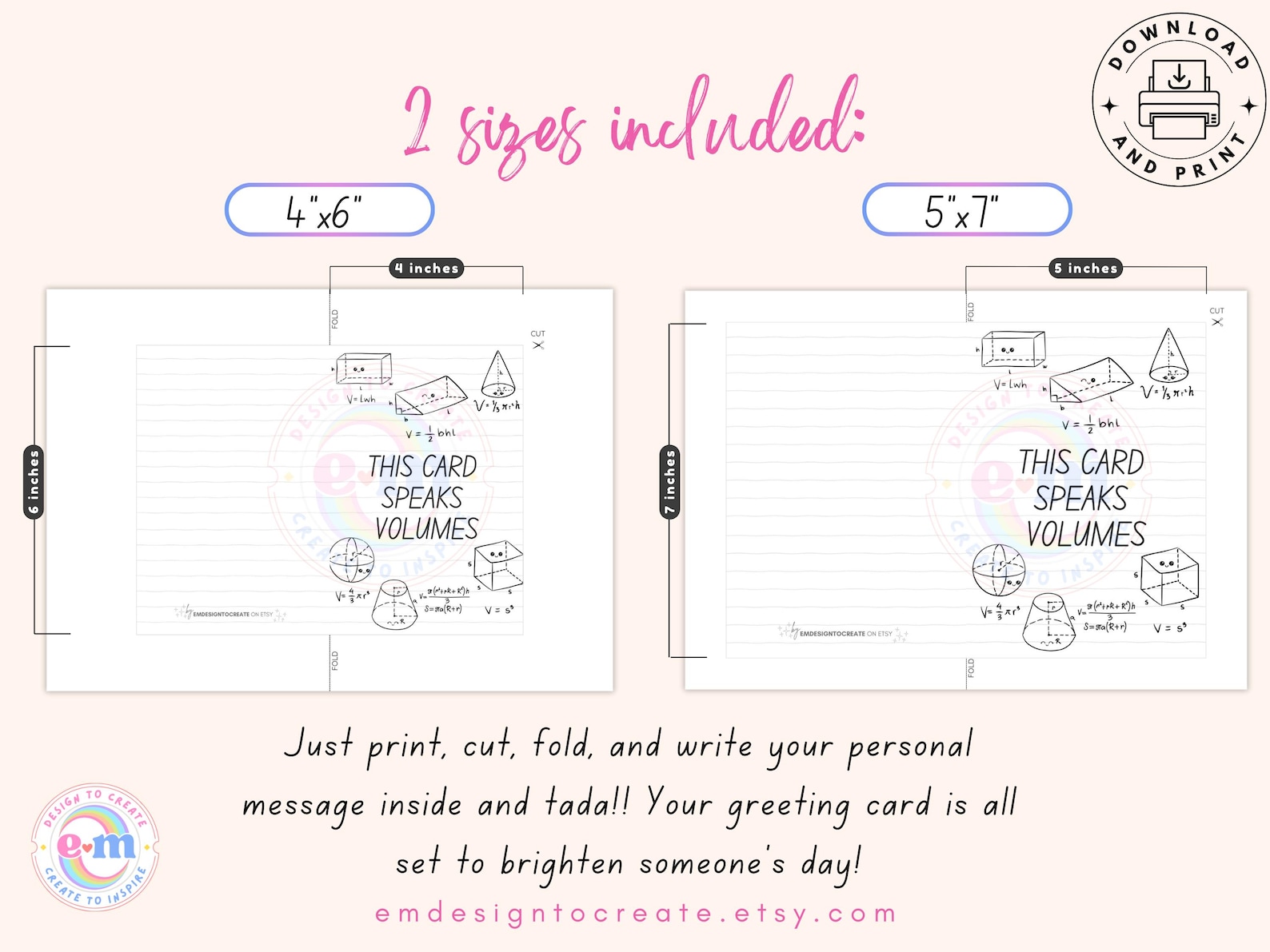 This Card Speaks Volumes, Printable Math Humor Greeting Card ...