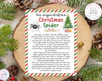 Christmas Spider Tags Printable, The Legend of the Christmas Spider Display Cards, Beaded Spider Ornament Gift Tags, Instant Download PDF