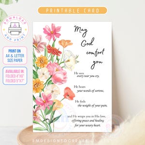 Carte de sympathie chrétienne à imprimer, que Dieu vous réconforte, carte de réconfort fleurs, désolé pour votre perte, carte de soutien, téléchargement immédiat