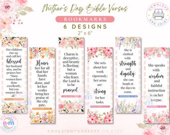 PRINTABLE Mother's Day Bookmarks, Bible Verse Bookmarks for Women, Floral Bookmark Scriptures, Gifts for Mothers, Bookmark Set, Proverbs 31