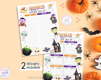 Printable Halloween Potluck Sign Up Sheet, Halloween Dinner Party Food Form Template for Office, School, Church, Neighborhood (PDF)