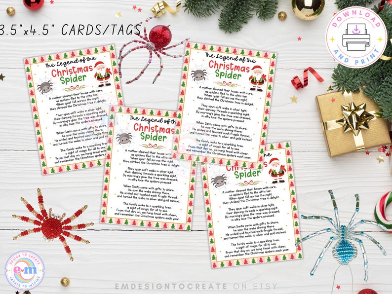 The Legend of the Christmas Spider Printable Tag, Christmas Spider Poem
