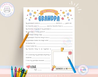 Tout sur mon grand-père à imprimer, activité pour la fête des pères pour les enfants, questionnaire grand-père à remplir, feuille de calcul vierge, PDF numérique