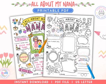 All About My Nana PRINTABLE, Mother's Day Activity for Kids, Grandparents' Day, Nana Questionnaire, Nana Fill in the Blank, Gift for Nana