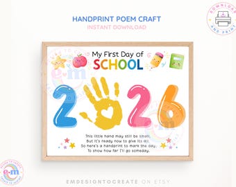 Handabdruck-Gedicht-Bastelvorlage zum Schulanfang 2026, druckbar, für Kita, Vorschule, Kindergarten (digitaler Download)