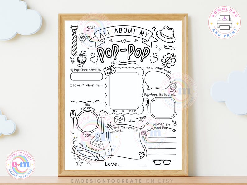 All About My Pop Pop PRINTABLE, Father's Day Activity for Kids, Pop Pop ...