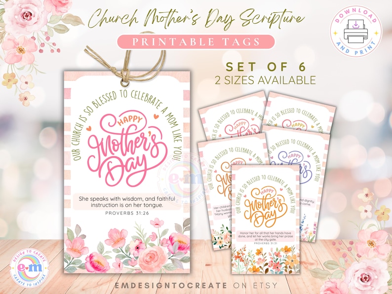 PRINTABLE Church Mother's Day Gift Tags, Mothers Day Scripture Cards ...