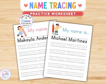 Personalized Name Tracing Worksheet, Custom Handwriting Practice (Digital Download)