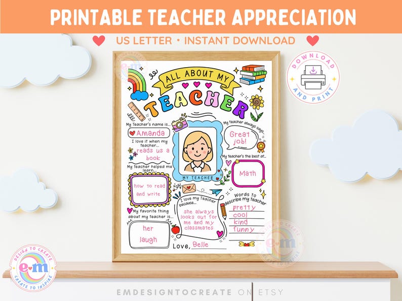 Teacher Appreciation Week Printable for Kids, All About My Teacher ...