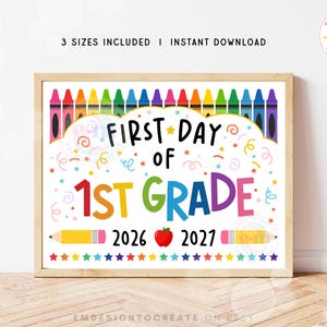 First Day of 1st Grade Sign, PRINTABLE First Day of School Sign, 2026 Back to School Photo Prop, Grade 1 First Day Keepsake, Digital PDF