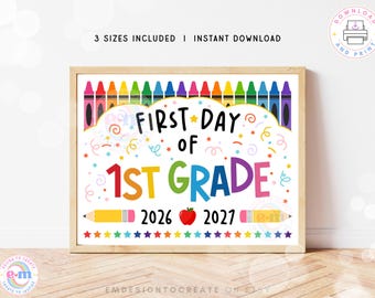 Schild für den ersten Schultag der 1. Klasse, druckbares Schild für den ersten Schultag, Foto-Requisite für den Schulanfang 2026, Erinnerungsstück zum ersten Schultag der 1. Klasse, digitales PDF