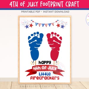 Création artisanale d&#39;empreintes du 4 juillet, empreinte de petit pétard à imprimer, souvenir patriotique de bébé du 4 juillet, activité pour tout-petits, téléchargement immédiat