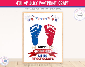 4th of July Footprint Craft, PRINTABLE Little Firecracker Footprint, Baby July 4 Patriotic Keepsake, Toddler Kids Activity, Instant Download