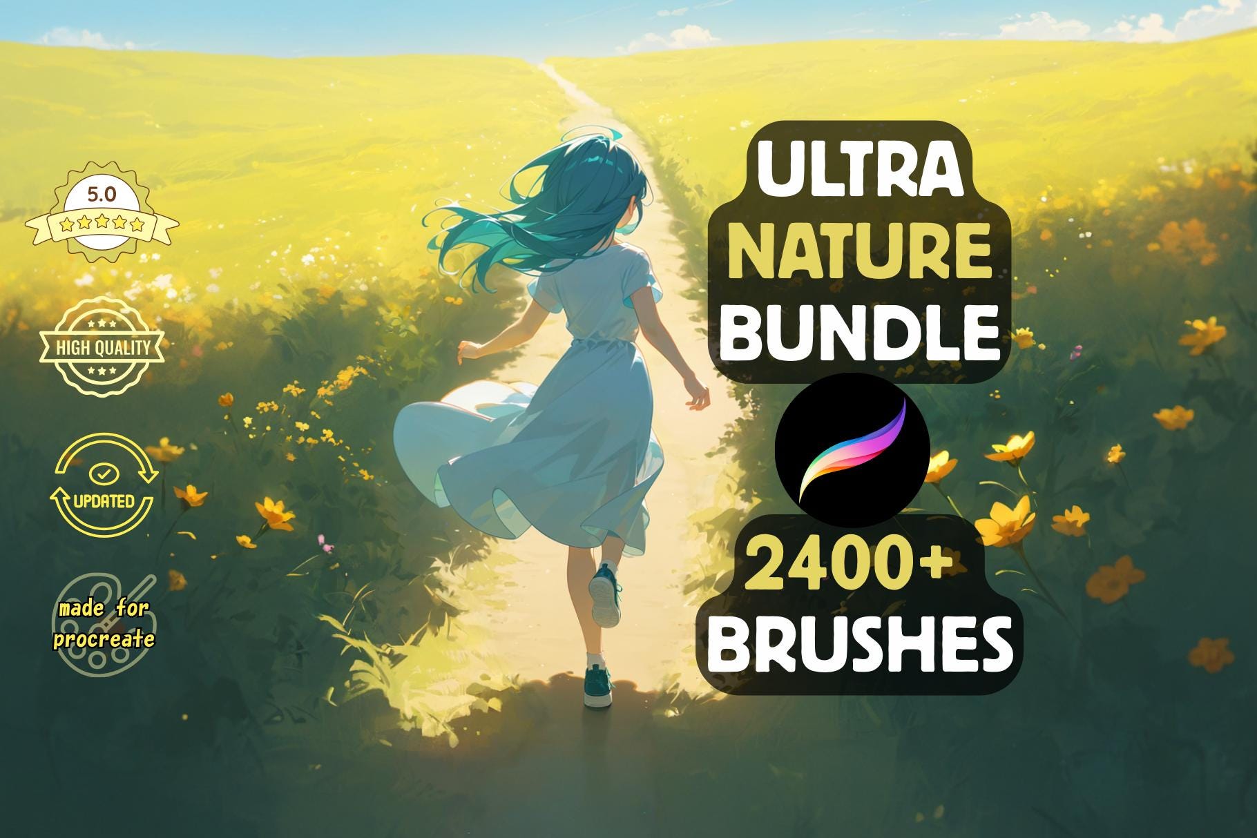 Procreate Nature Brush Bundle: 2400+ Grass, Clouds, Galaxy, Rain, Snow, Trees and More