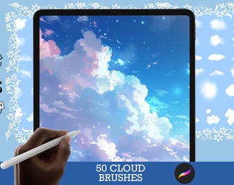 Procreate Brushes: Cloud Creativity Kit, 50 Brushes for Realistic and Fantasy Cloud Art, Textures, and Effects