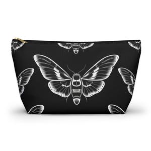 Death Moths Accessory Pouch with T-Bottom - Gothic Cosmetic Bag and Pencil Case, Multiple Sizes