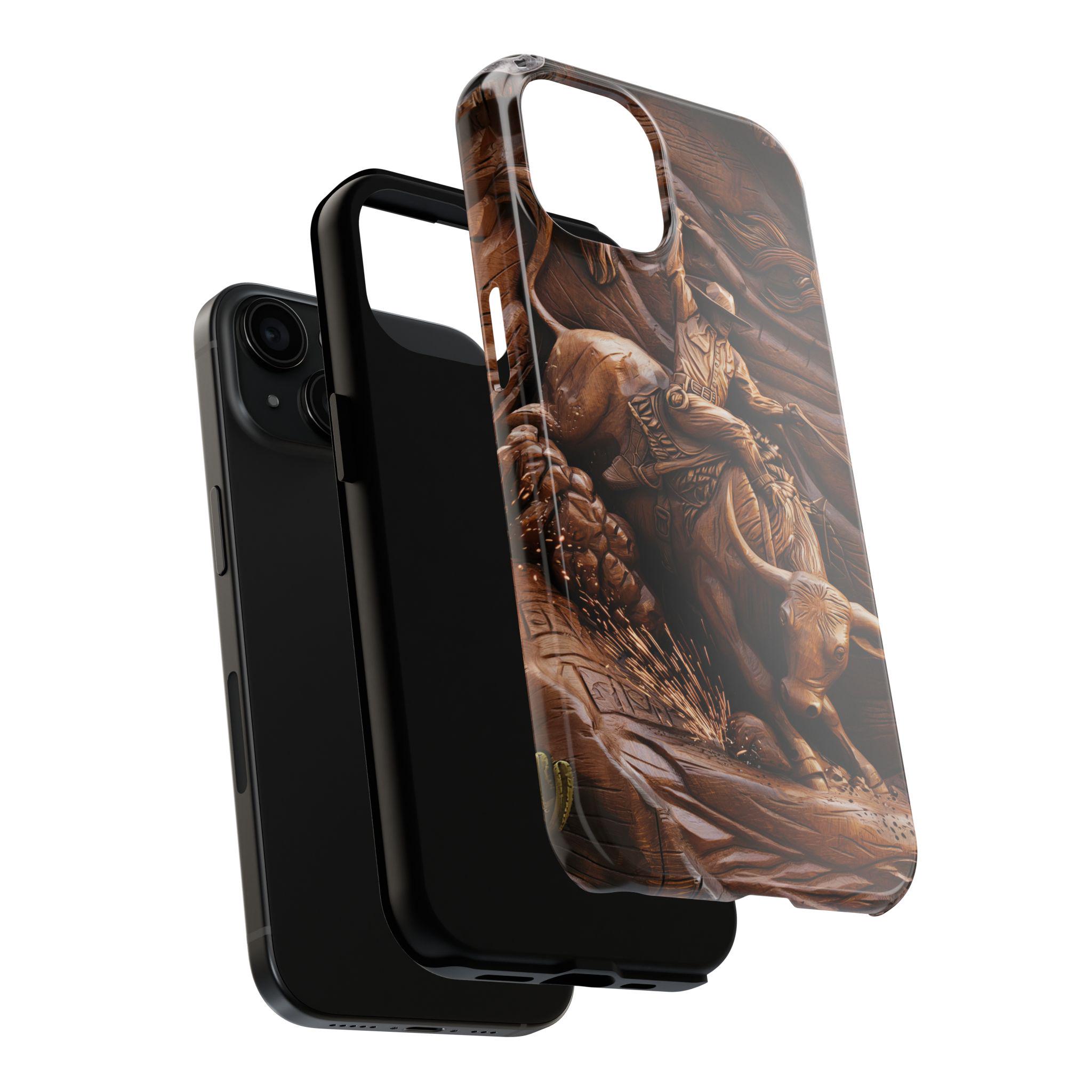 Western Wood Carving Cowboy Bull Rider - iPhone and Samsung Tough Phone ...
