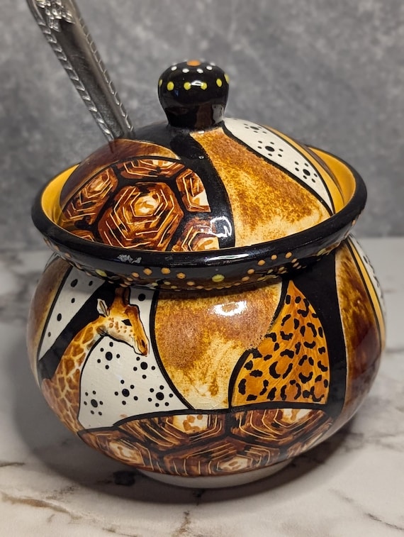 Hand-painted Nivek Zimbabwe Sugar Bowl – African Pottery, Colorful