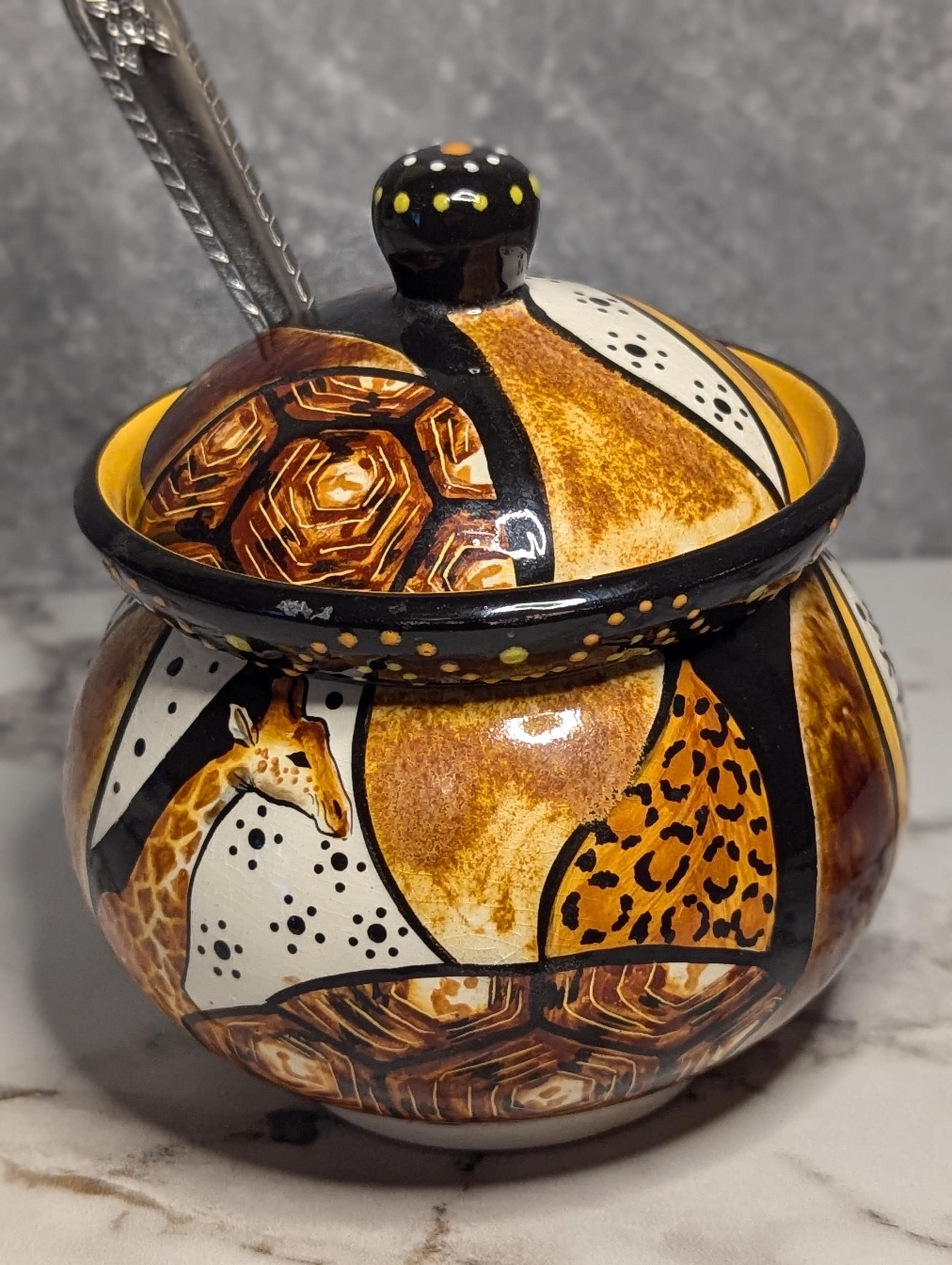 Hand-painted Nivek Zimbabwe Sugar Bowl – African Pottery, Colorful