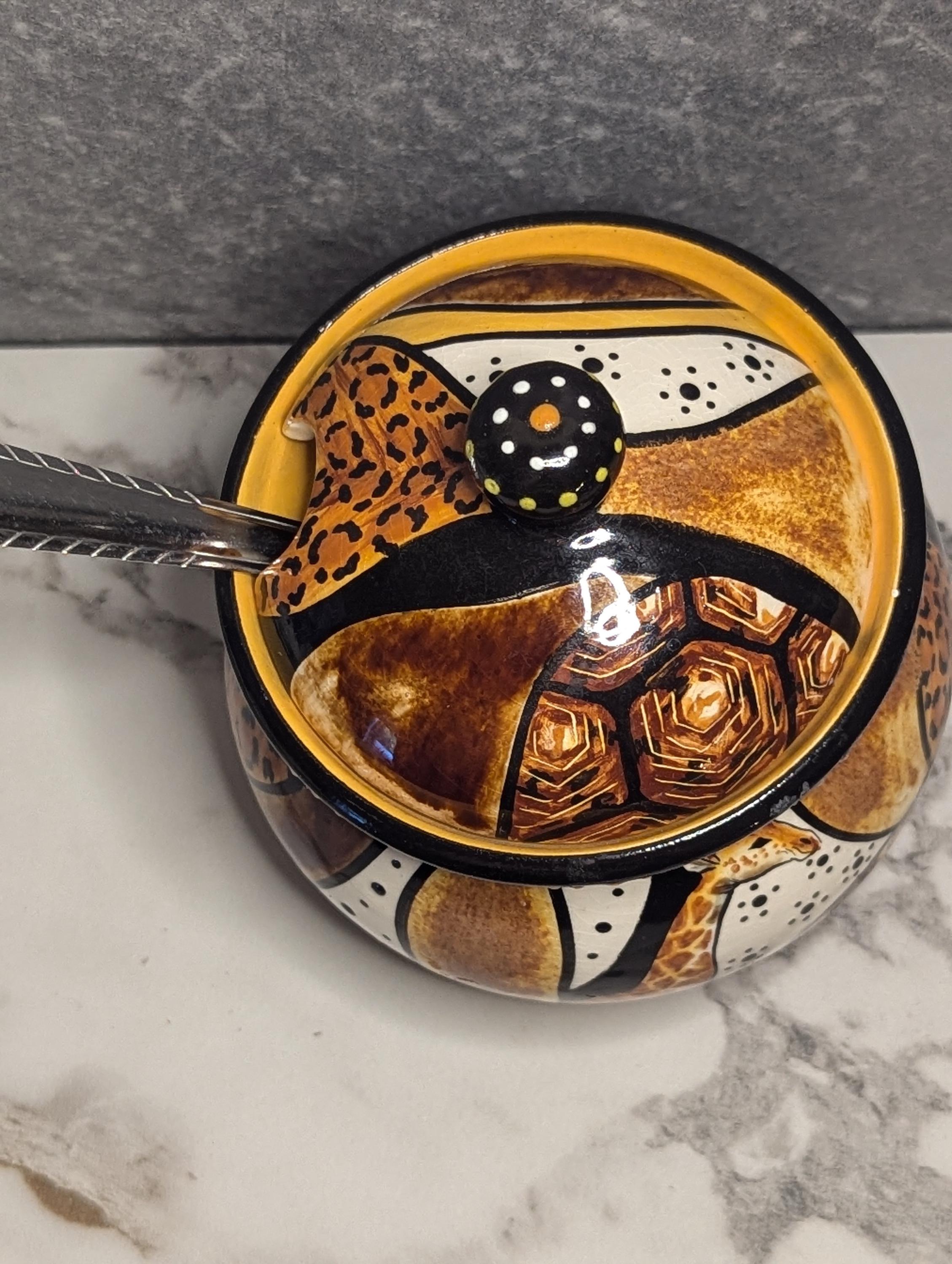 Hand-painted Nivek Zimbabwe Sugar Bowl – African Pottery, Colorful