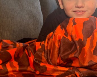 Camo Minky Throw Blanket: Orange, Green & Grey Hunting Blanket