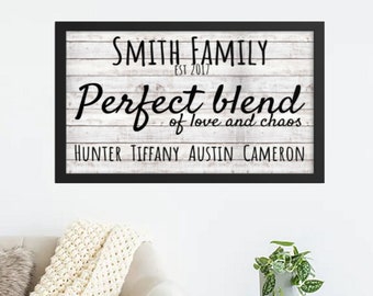 Last Name Sign, Family Name Wall Art, Perfect Blend of Love and Chaos Framed Art