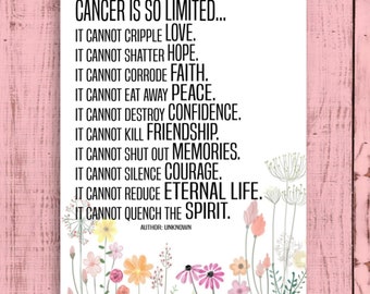 Cancer Wall Art Printable Bundle for Cancer Patient Gift Pink Flower Cancer is so Limited Cancer Cannot Quote Breast Cancer Instant Gift