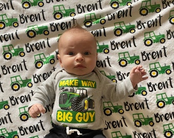 Green Tractor Blanket, Personalized Minky Baby Blanket, Farm Theme Baby Blanket, Large Minky Baby Blanket, Custom Baby Name Blanket