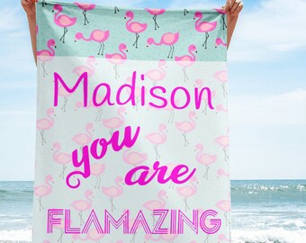 Personalized Flamingo Beach Towel, Your Flamazing