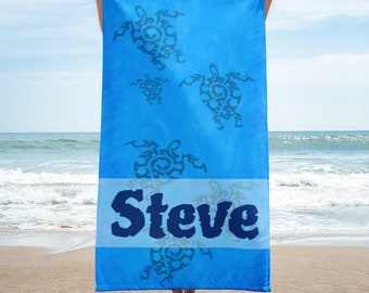 Sea Turtle Towel, Personalized Tribal Sea Turtles Beach Towel
