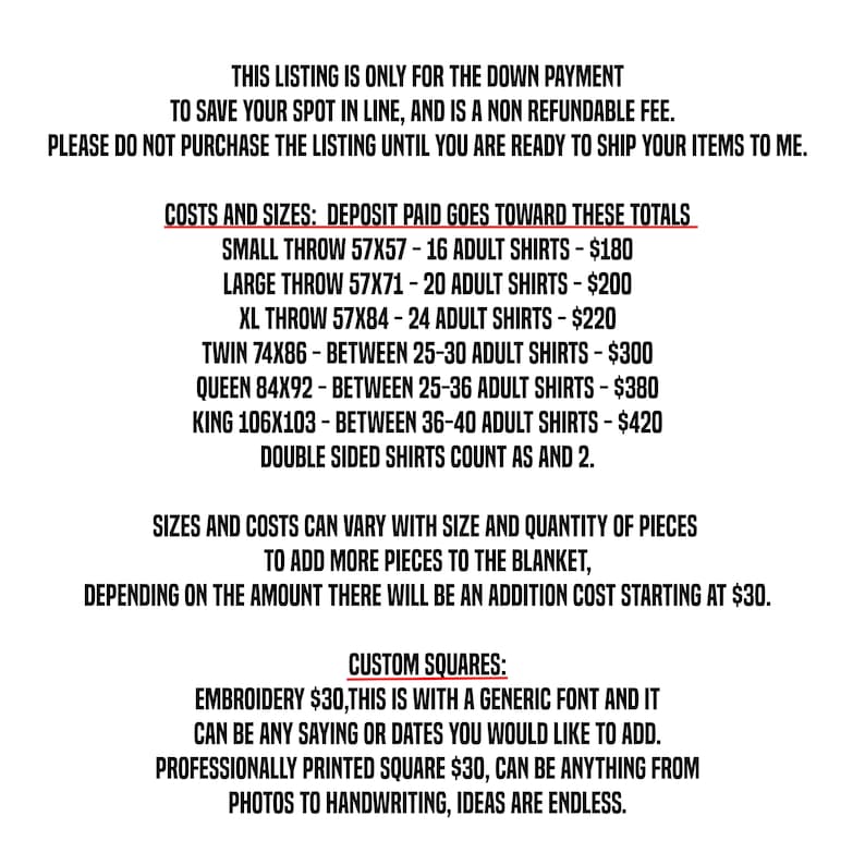 Tshirt Blanket Memory Custom T-shirt Quilt with Band Shirt Jersey Blanket Button up Shirt Baby Onesie Photo Handwriting with Minky Back costs and sizes