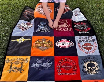 Tshirt Blanket Custom Memory Quilt from Shirts Personalize with Handwriting Embroidery Option for Boys Girls Band Shirt Jersey Keepsake Gift