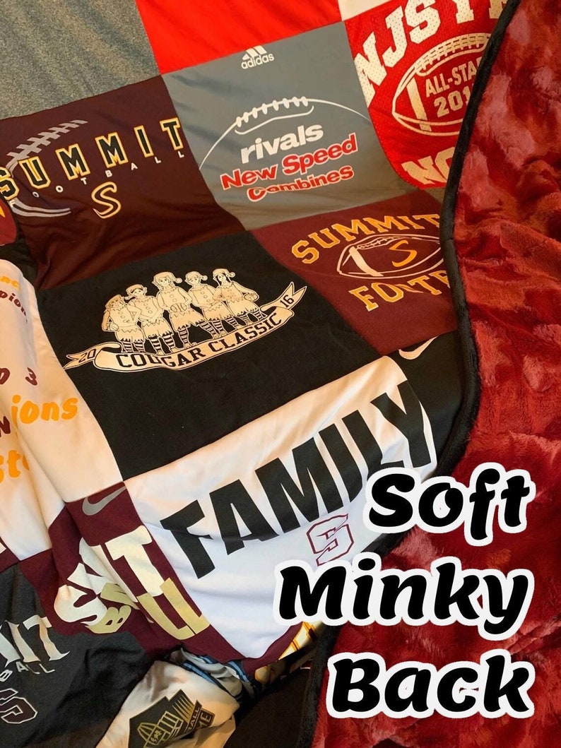 Tshirt Blanket Memory Custom T-shirt Quilt with Band Shirt Jersey Blanket Button up Shirt Baby Onesie Photo Handwriting with Minky Back