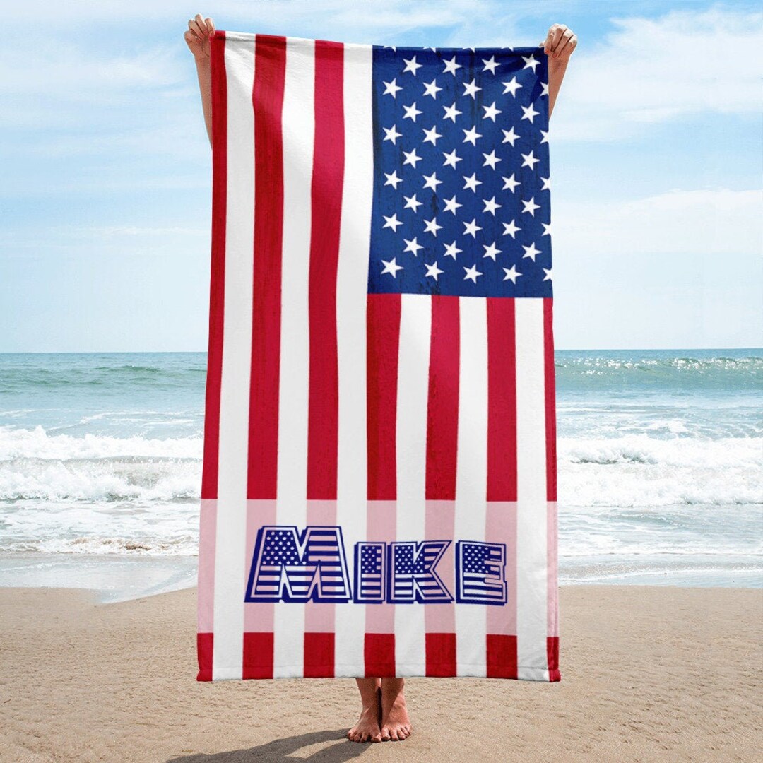 Personalized Beach Towel American Flag Stars and Stripes Etsy