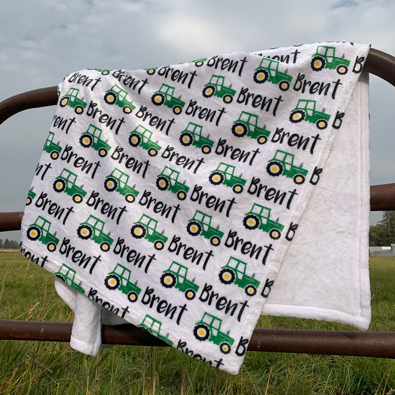Green Tractor Blanket Personalized Minky Baby Blanket Farm Etsy