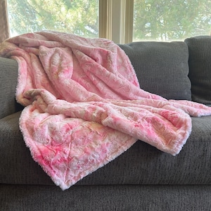 Pink Minky Blanket for Adult Women Teen Toddler and Baby Girl Nursery Bedding Custom Soft Plush Throw Cozy Gift for Her Tye Dye Blush Pink