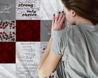 Cancer Blanket, Cancer Fighter Encouraging Quotes with Red Poppy Flowers, Motivational Cancer Throw Lightweight Chemo Blanket