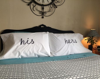 Personalized Couples Pillow Case, His and Hers Custom, Mr and Mrs Pillow Set, King and Queen Pillow Set, Wedding Couple Embroider Custom Set