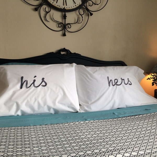 Personalized Couples Pillow Case, His and Hers Custom, Mr and Mrs Pillow Set, King and Queen Pillow Set, Wedding Couple Embroider Custom Set