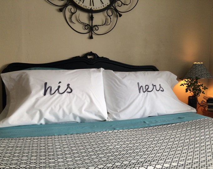 Personalized Couples Pillow Case, His and Hers Custom, Mr and Mrs Pillow Set, King and Queen Pillow Set, Wedding Couple Embroider Custom Set