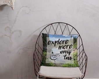 Decorative Pillow, Explore More Worry Less, White Washed Wood, Pillow Cover and Pillow Form, 18x18, Pillow Set