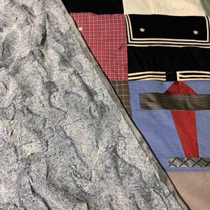 Tshirt Blanket Memory Custom T-shirt Quilt with custom quilted square and with Minky Back