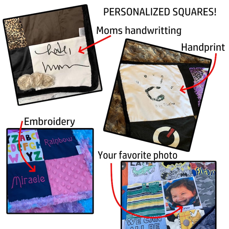 Tshirt Blanket Memory with custom handwriting.  Tshirt Blanket Memory with custom photo.  Tshirt Blanket Memory with custom embroidery