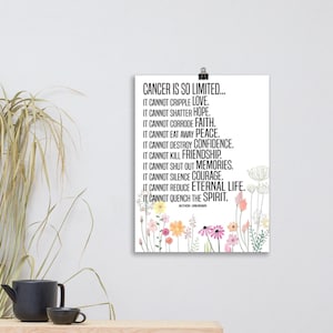 Cancer Wall Art Printable Bundle for Cancer Patient Gift Pink Flower ...