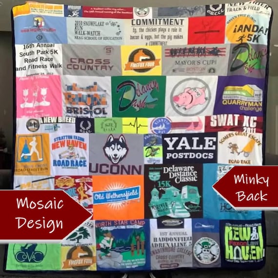 Mosaic Tshirt Blanket Memory Custom T-shirt into Quilt with Band Shirt Jersey Blanket Button up Baby Clothes Photo Handwriting