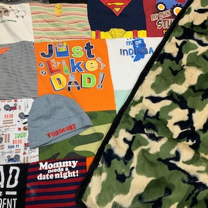 Tshirt Blanket Memory Custom T-shirt Quilt Baby Onesie Photo Handwriting with Minky Back
